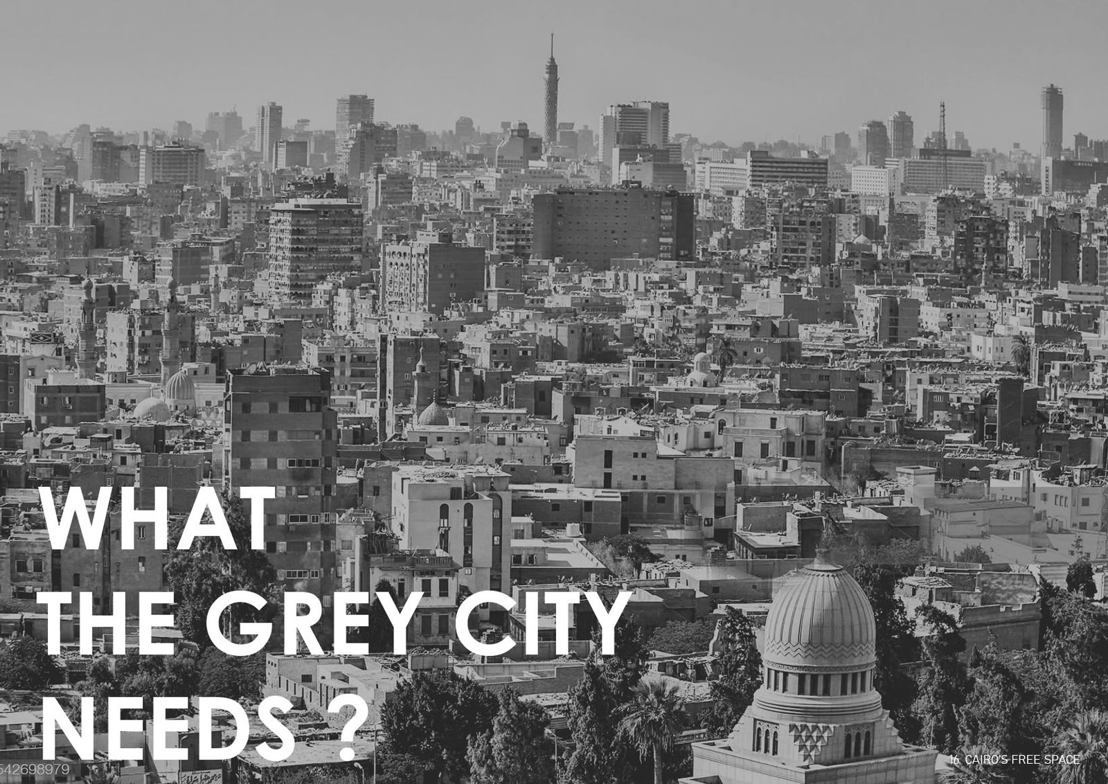 Grayscale Cairo skyline cover artwork with the question What the Grey City Needs and a Cairo’s Free Space label.