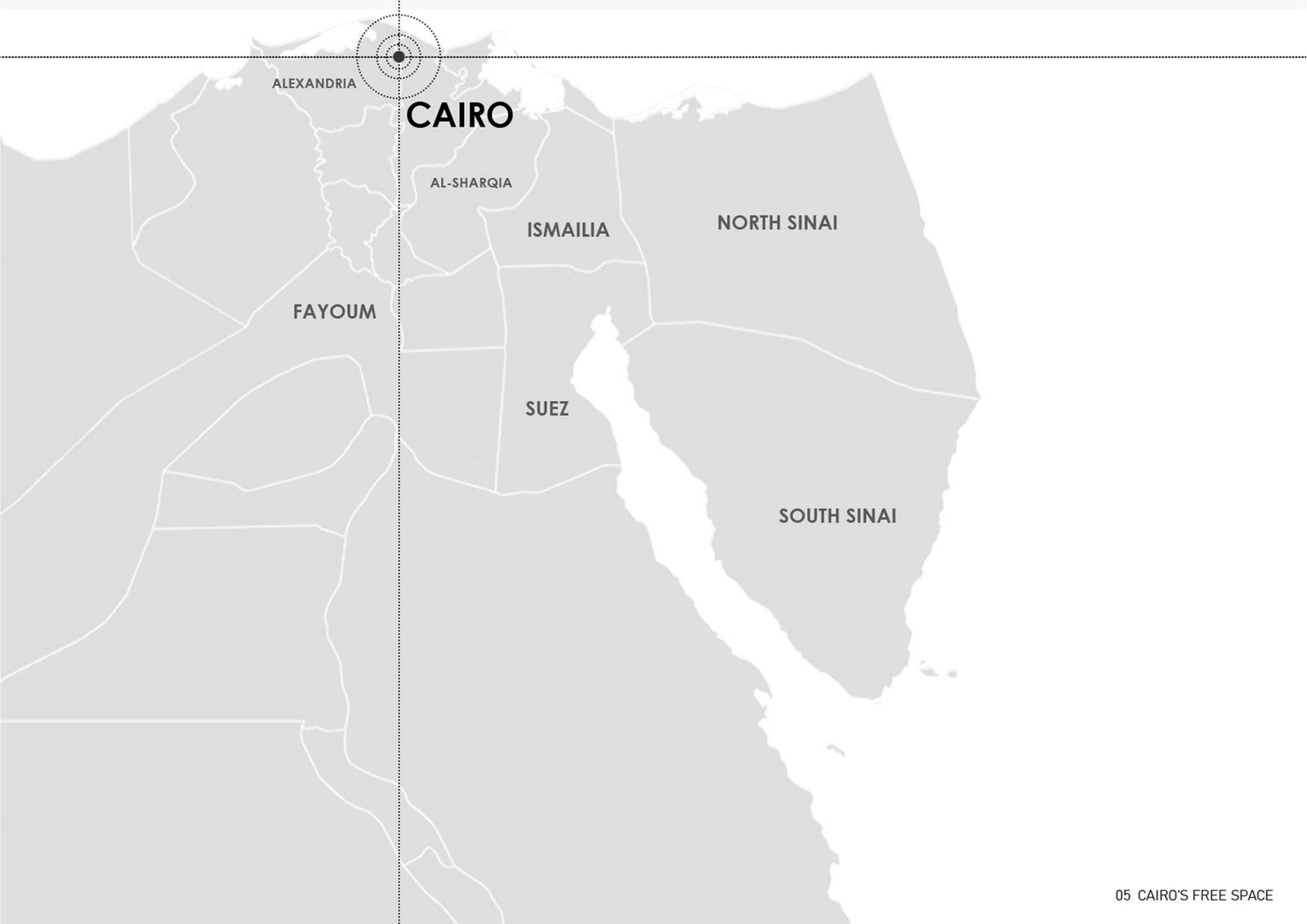 Regional map identifying Cairo and surrounding Egyptian governorates.