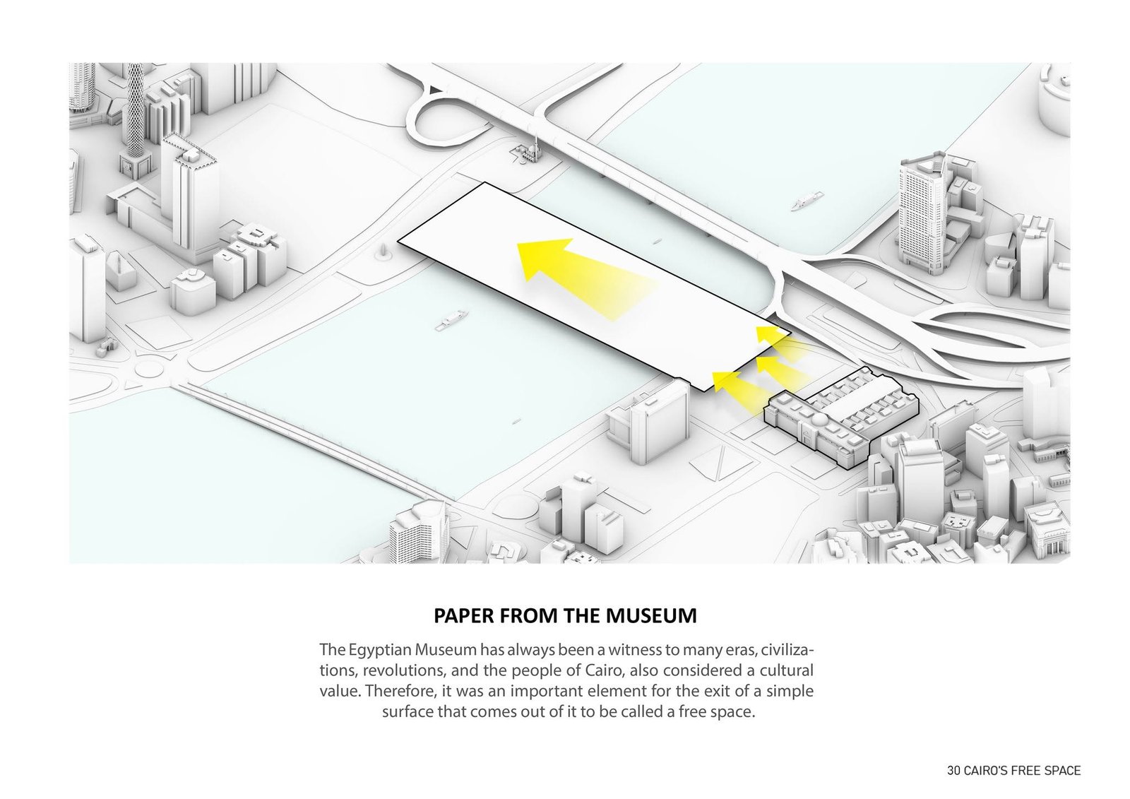 Form-generation diagram showing a folded surface extending from the museum edge.