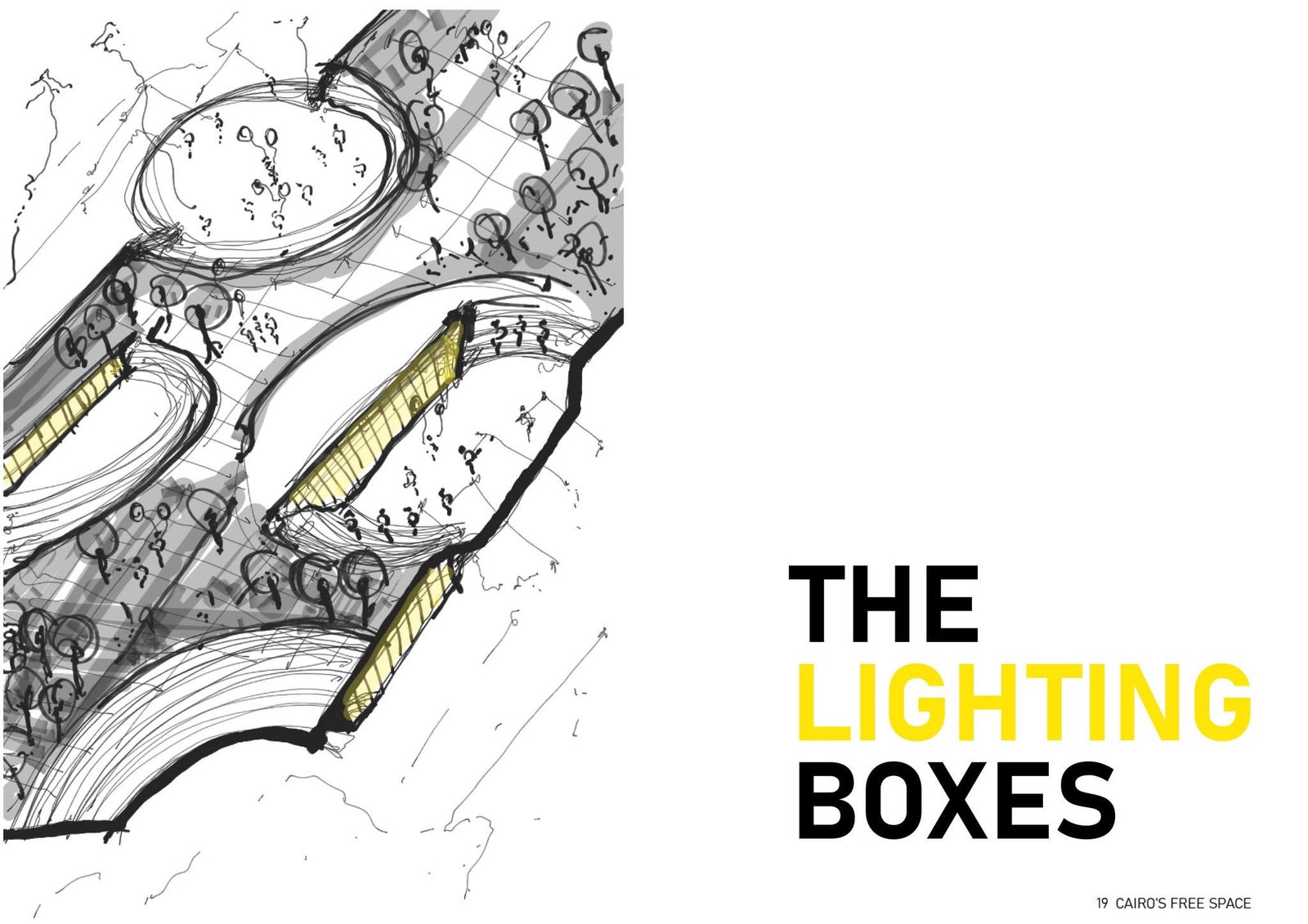 Hand-drawn architectural sketch showing the proposed lighting boxes.