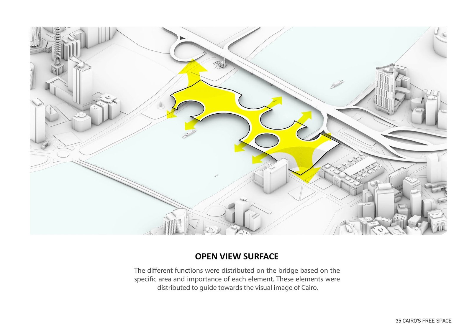 Open-view diagram showing circular openings and yellow sightline arrows.