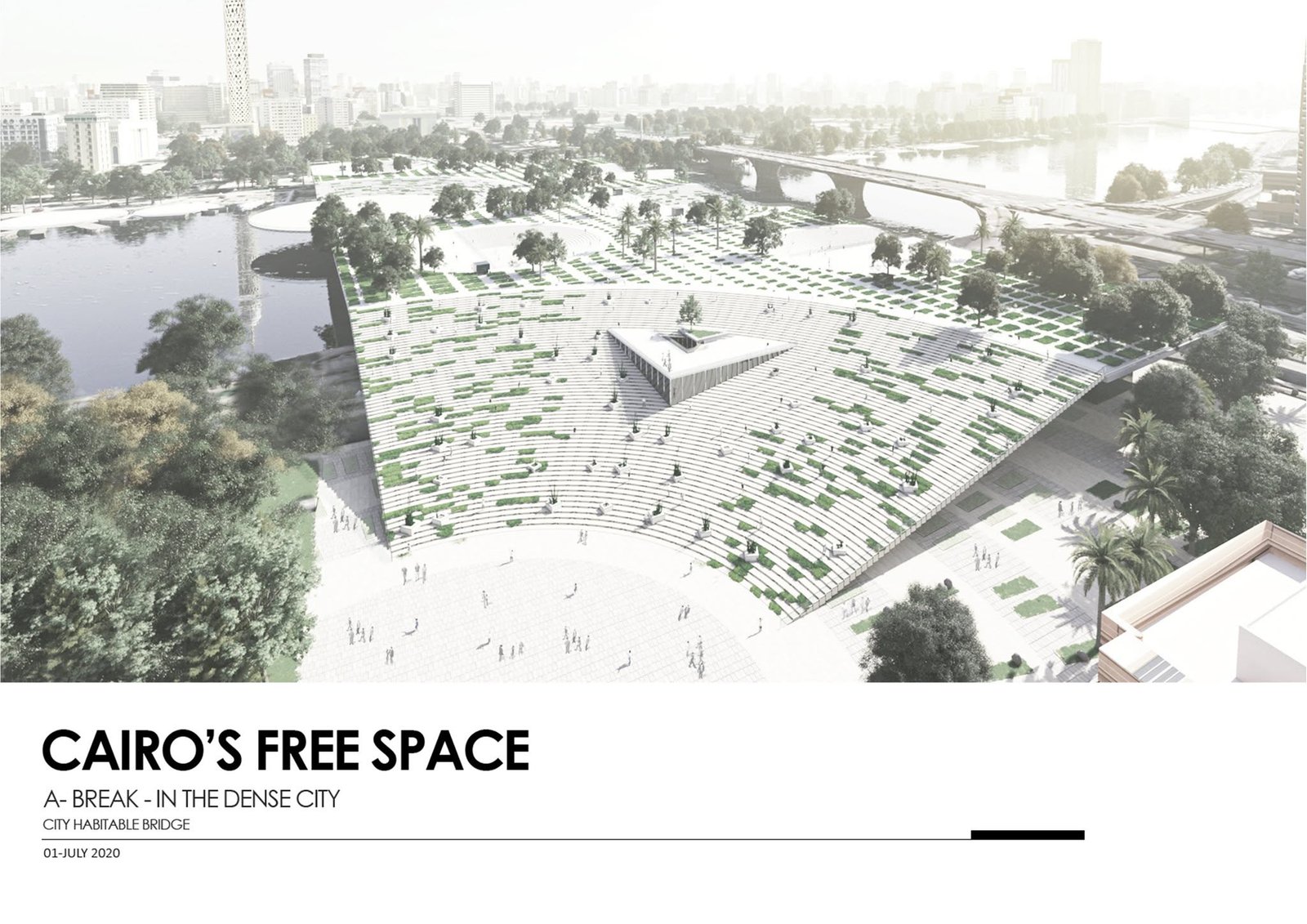Cover presentation for Cairo's Free Space with a planted public platform beside the Nile.