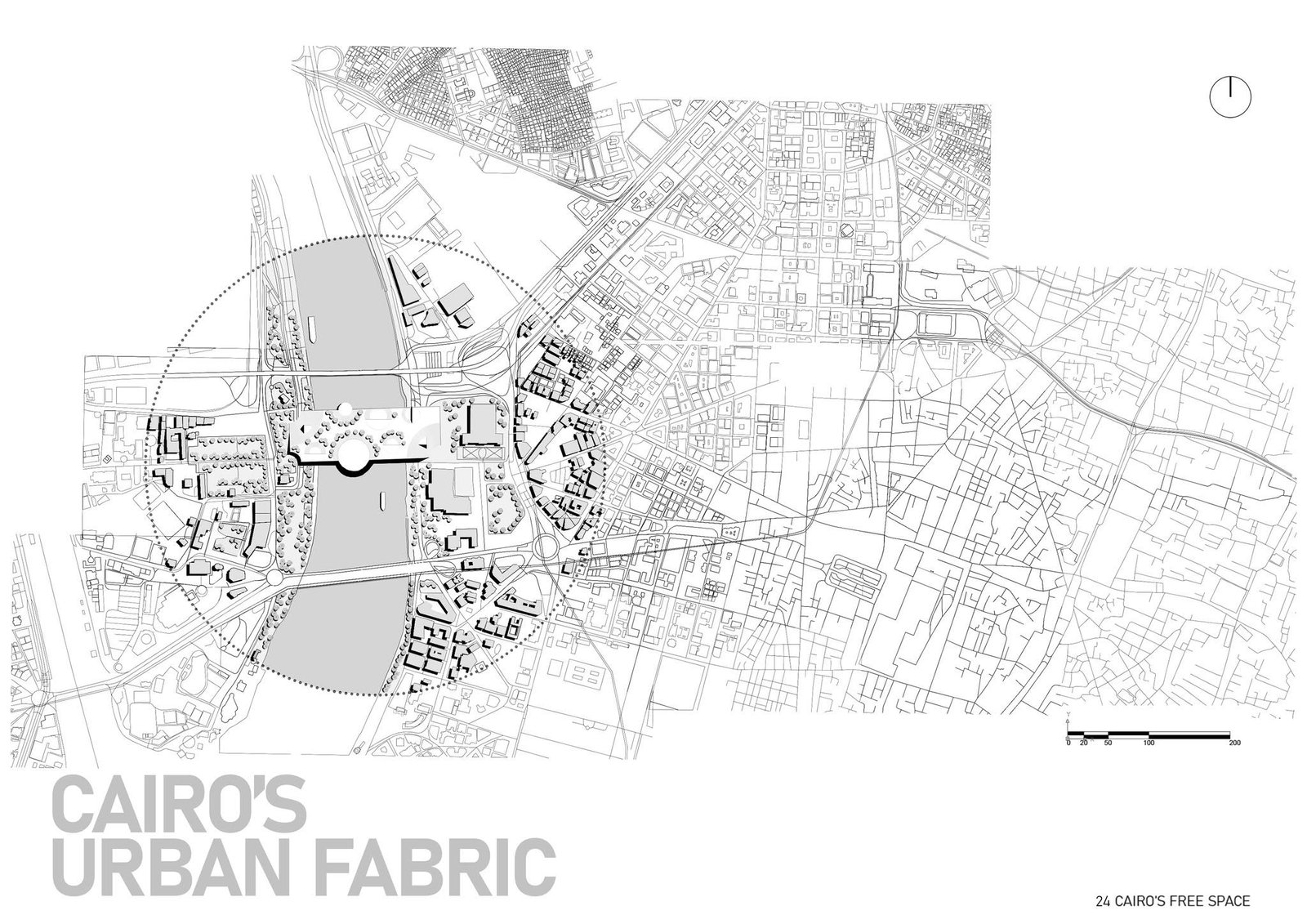 Urban-fabric map showing the Nile, city blocks and the project context.