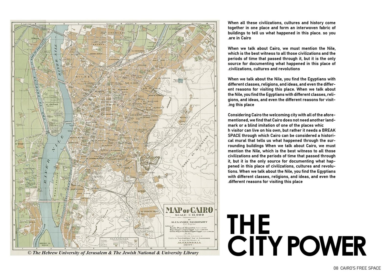 Historical Cairo map alongside the presentation discussion of urban character.