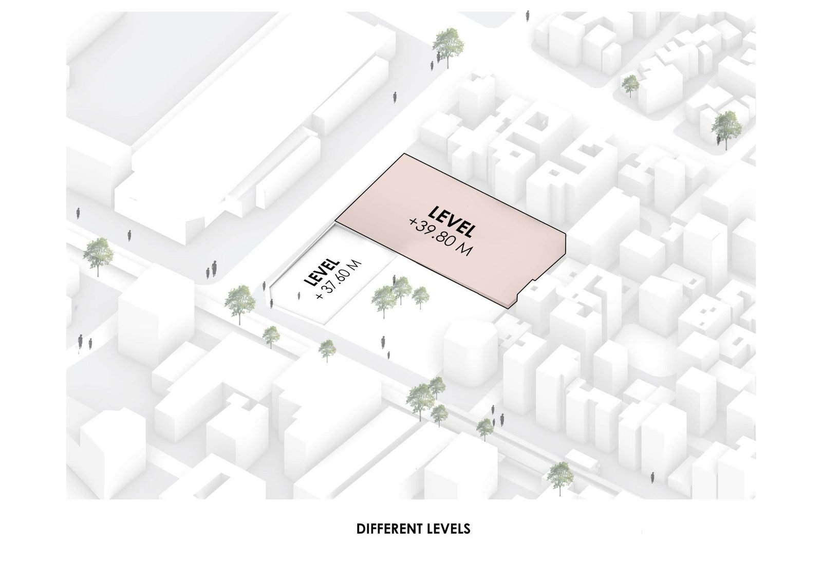 Site-level diagram showing two height zones within the surrounding urban context.