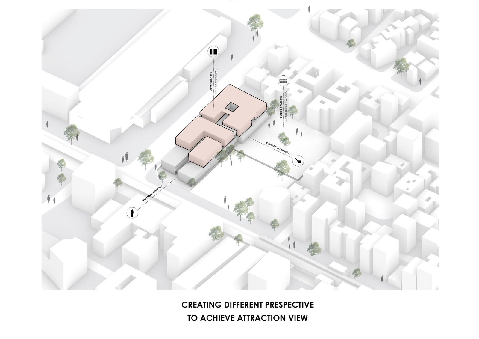 Massing study with altered volumes and openings designed to create different views.