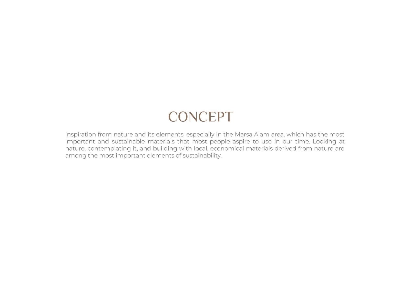 Asalay Beach concept statement describing inspiration from nature and local materials.