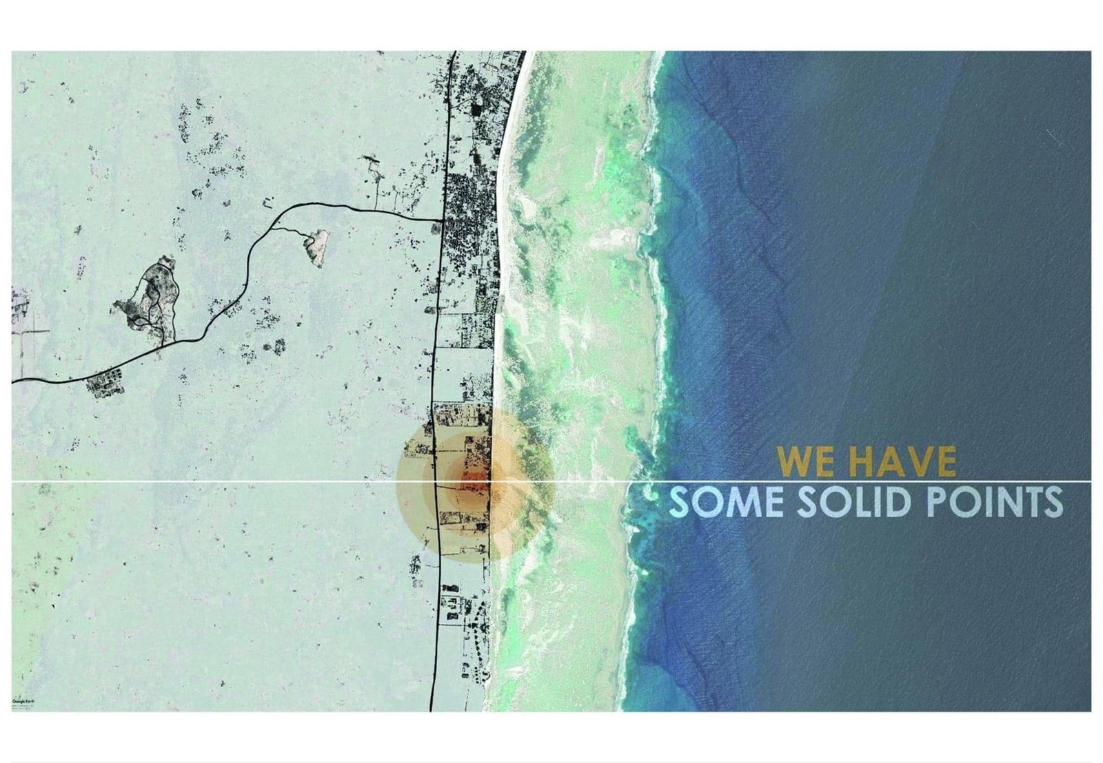 Coastal aerial map used to identify existing points of interest around the resort site.