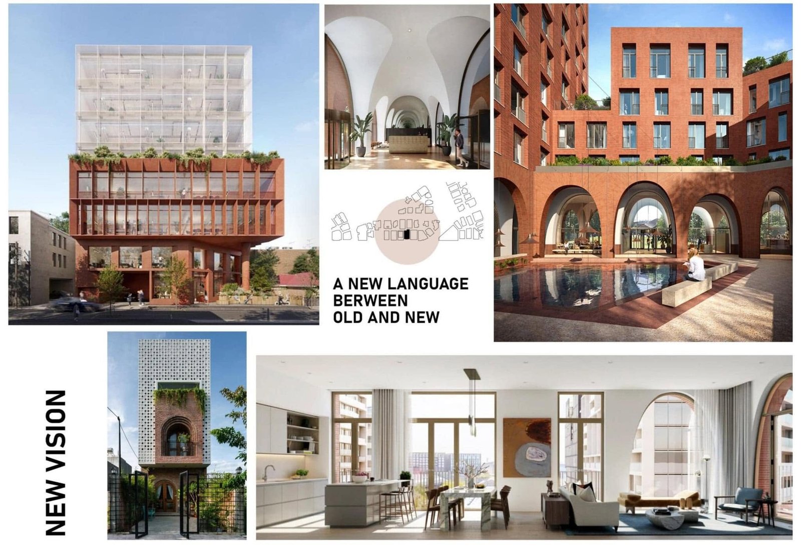 Architectural reference collage exploring contemporary buildings, arches and a language between old and new.