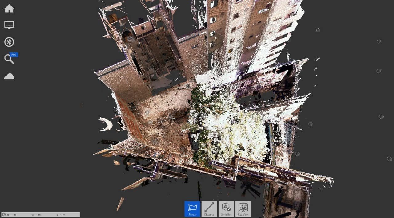 Digital three-dimensional view of the heritage building from above and to one side.