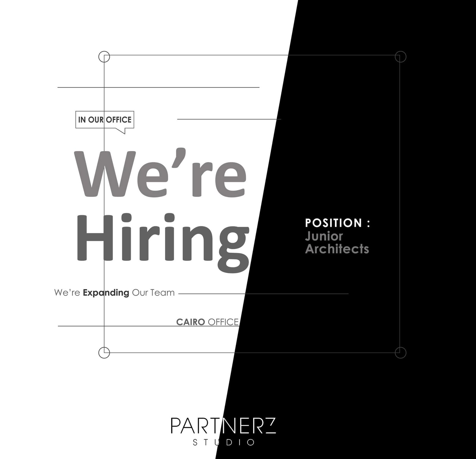 Historical Partnerz recruitment artwork reading We’re Hiring, Junior Architects, and Cairo Office, published in February 2025.