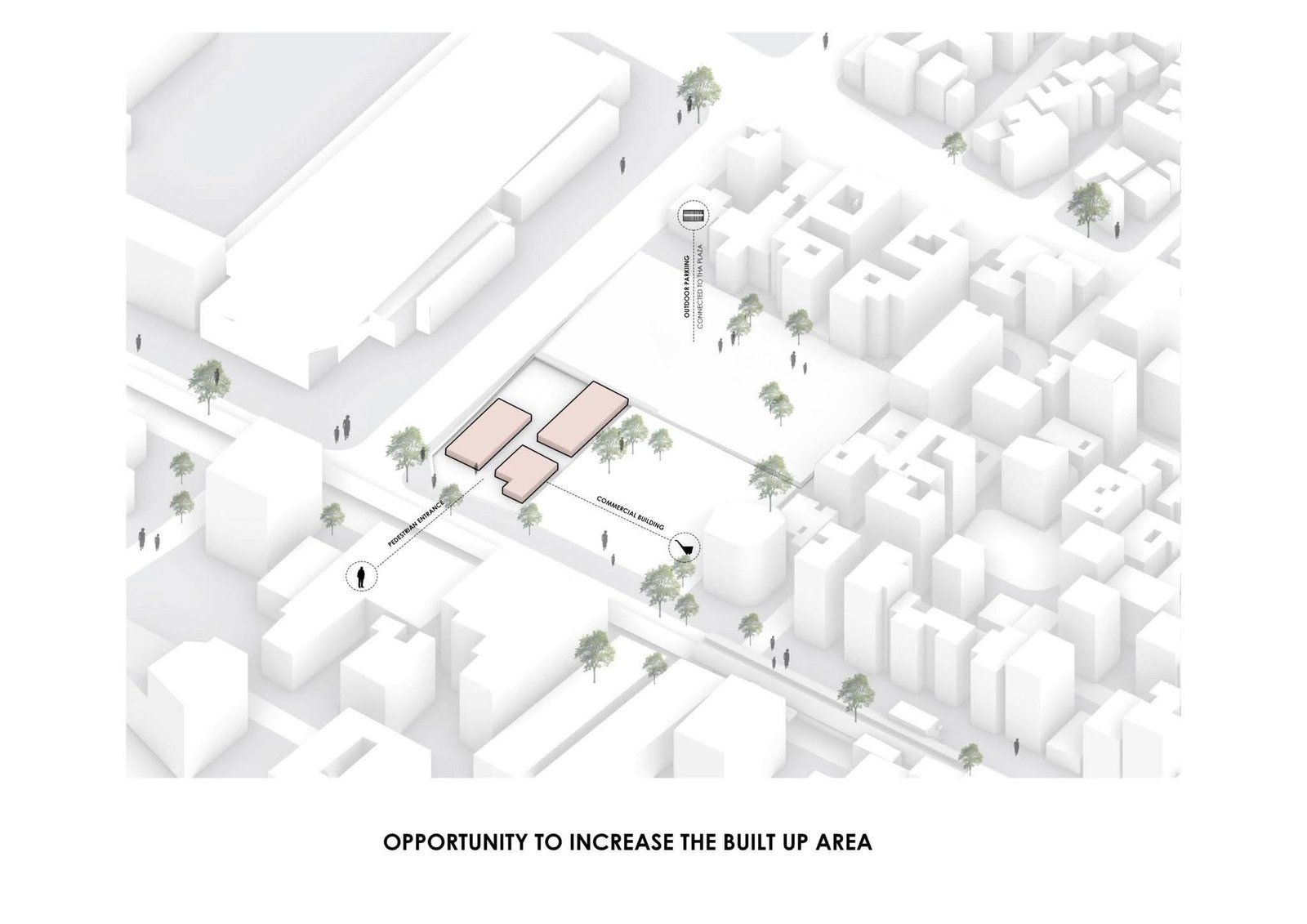 Graffiti site-level diagram highlighting two ground levels, +37.60 m and +39.80 m, within the surrounding urban model.